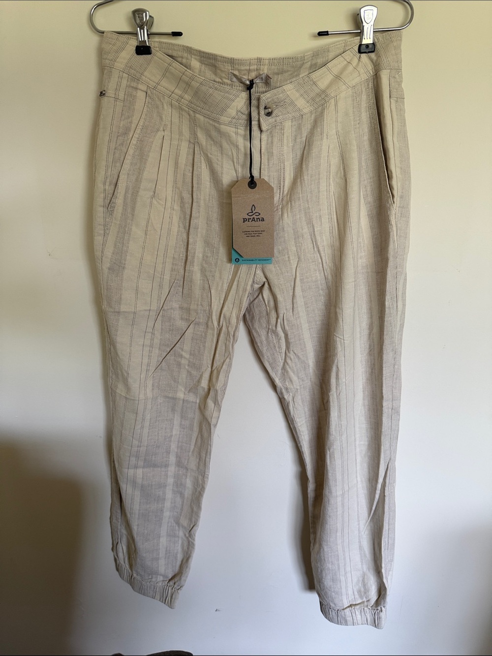 Prana Women’s Light Beige Striped Casual Tapered Chinos